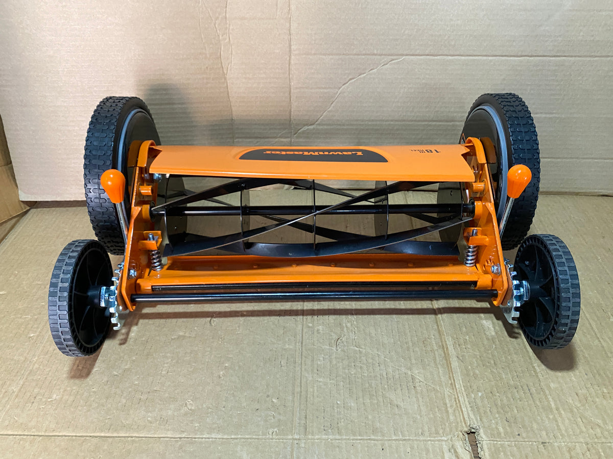 Like New LawnMaster 18" 5-Blade Manual Push Reel Lawn Mower, Orange/Black