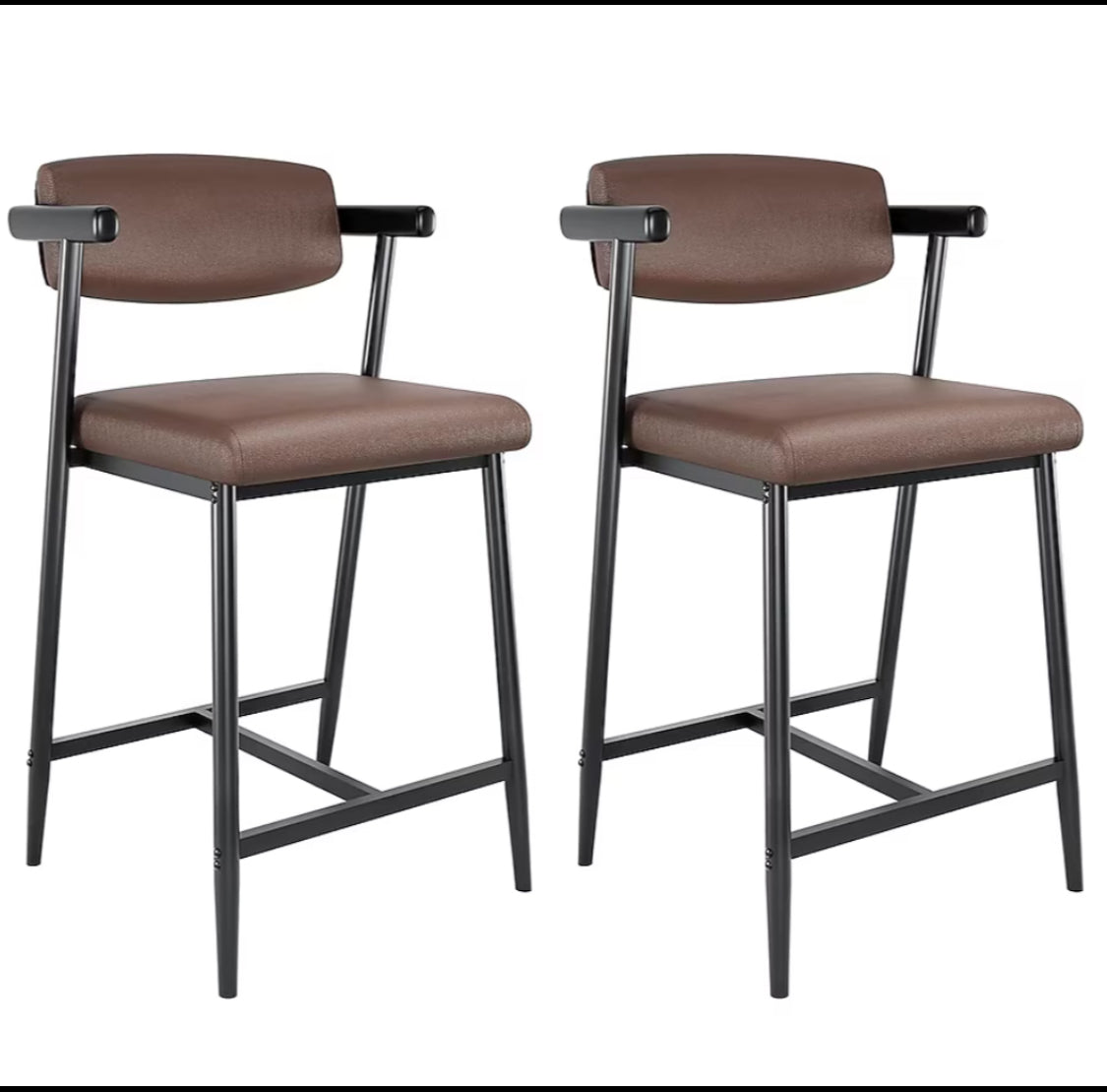 Set Of 2 – New GarveeLife Bar Stools With Armrests & Backrest, Padded Brown