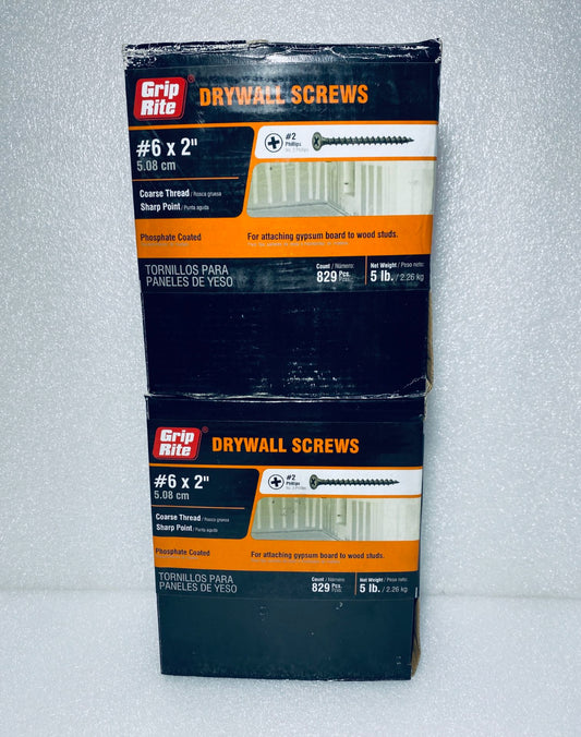 lot Of 2 New - Grip Rite 5lb. #6 x 2” #2 Drywall Screws, 829 Screws Per Box