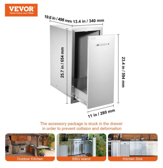 New VEVOR Pull Out Drawer Trash Bin With Sliding Rails In Stainless Steel
