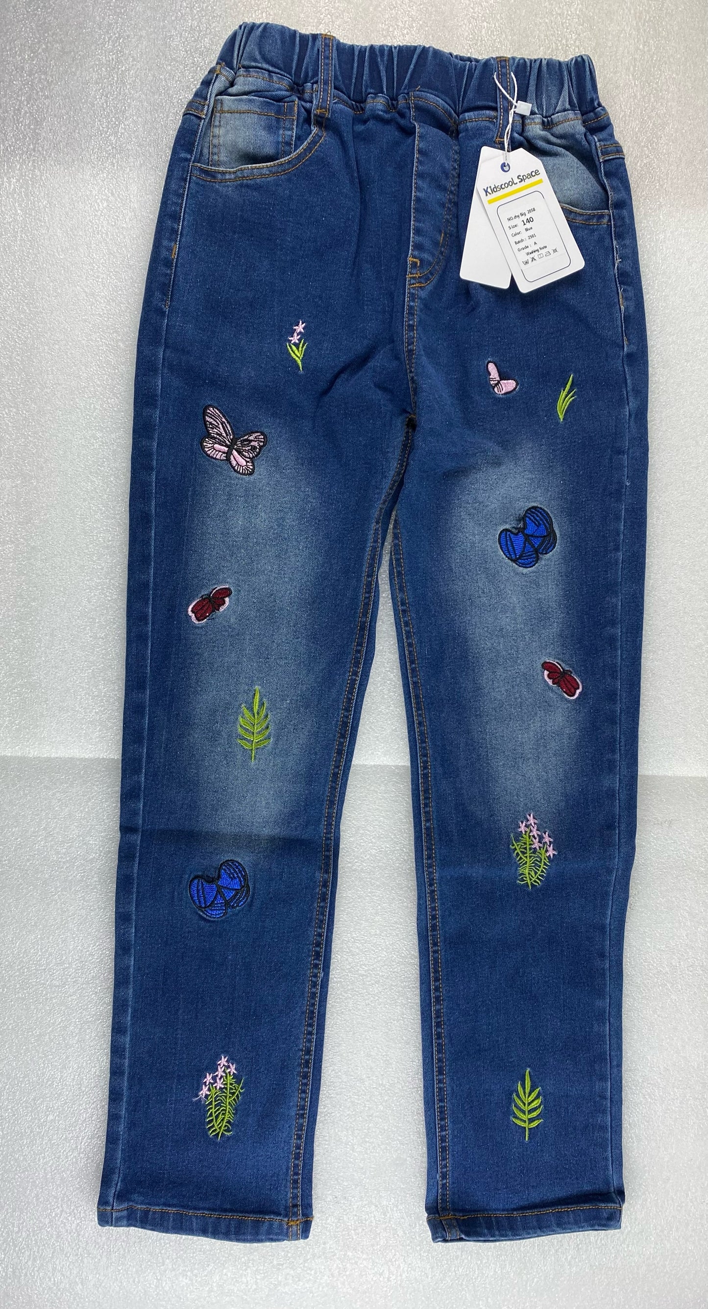 New Kidscool Space Size 10 Ribbed Elastic Waist Embroidered Denim Pants, Blue