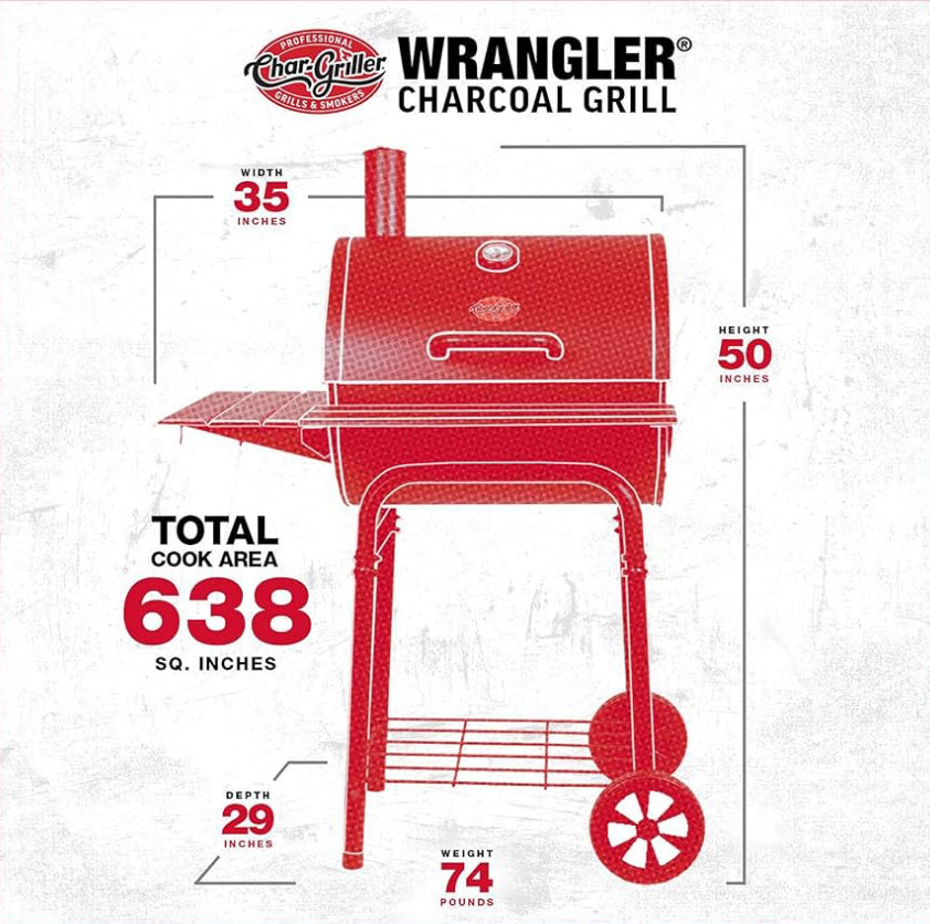New Other Char-Griller Wrangler Charcoal Grill in Black With Metal Shelves