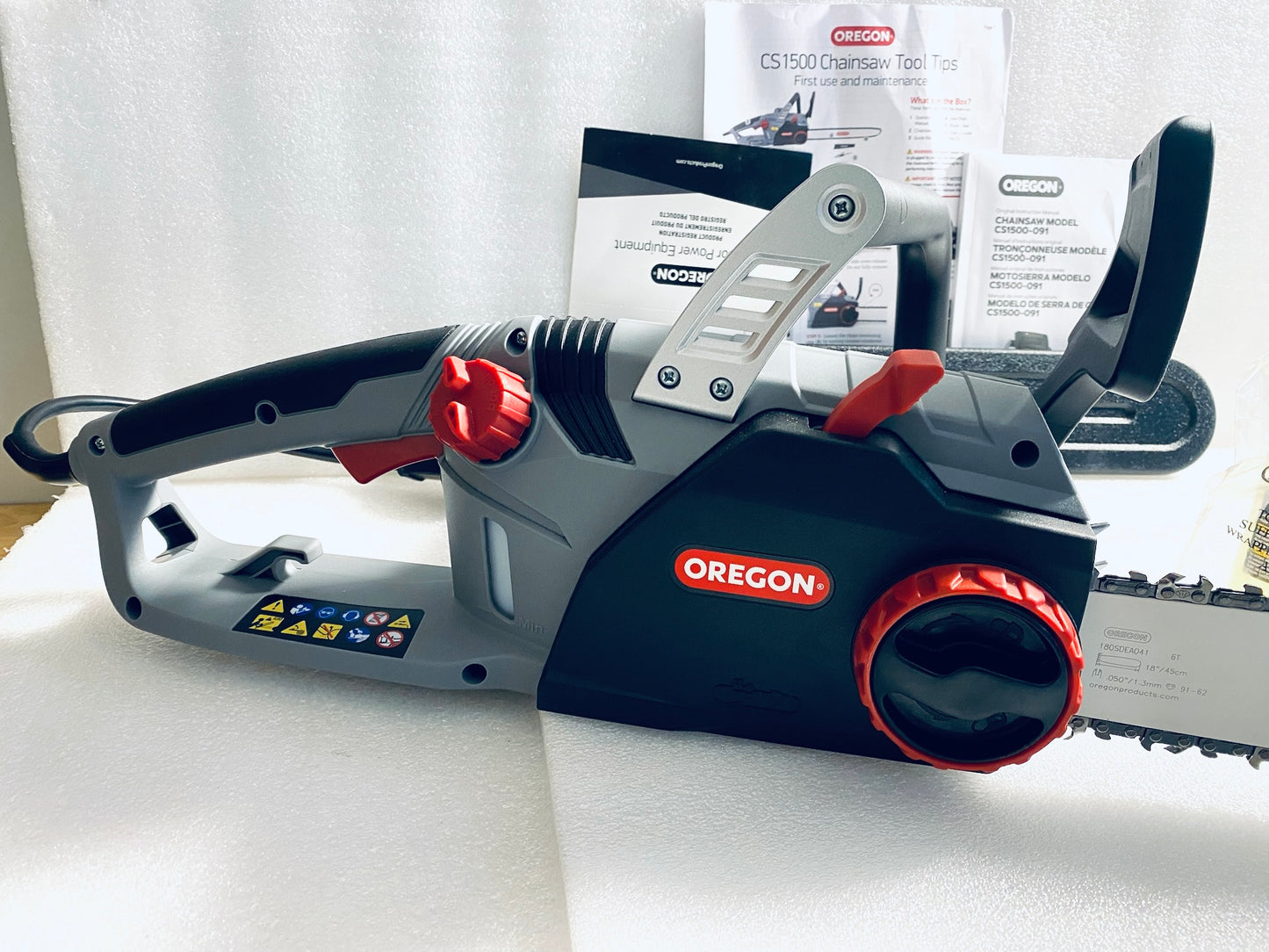 New Open Box Oregon CS1500 Self-Sharpening Electric Chain Saw With 18” Bar