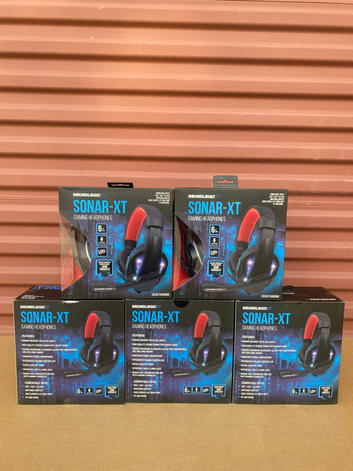 Lot Of 5 - New SoundLogic XT Sonar-XT LED Gaming Headphones With Microphone