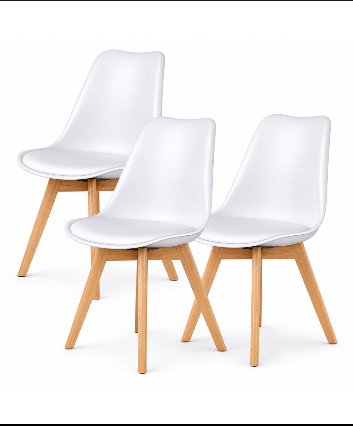 Set Of 3 - New Modern Dining Chairs With Wood Legs & Leather Upholstery