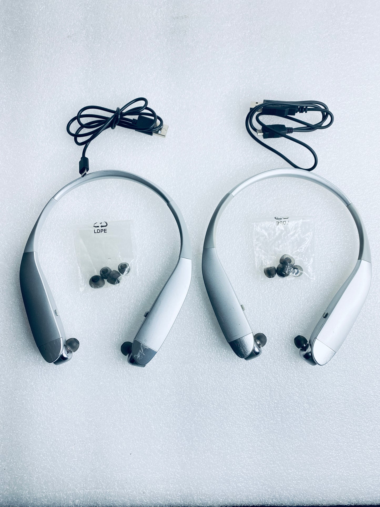 Lot Of 2 - Insignia Silver Bluetooth Noise-Canceling Wireless In-Ear Headsets
