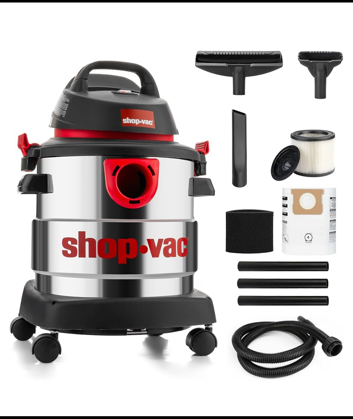 Like New Shop-Vac Wet/Dry 5 Gallon, 4.5 Peak HP Vacuum, Stainless Steel