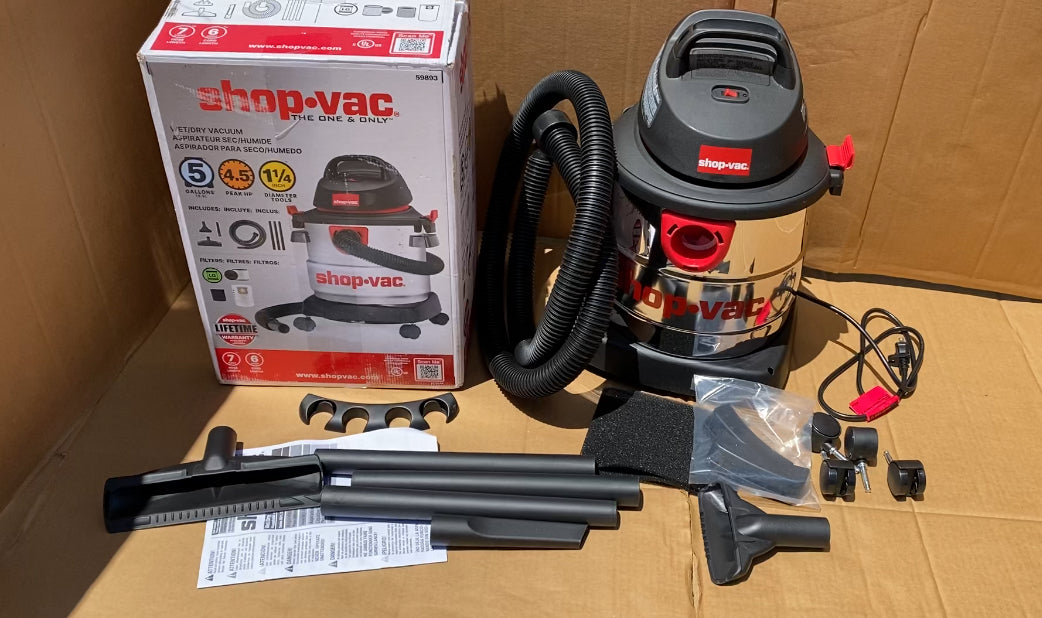 Like New Shop-Vac Wet/Dry 5 Gallon, 4.5 Peak HP Vacuum, Stainless Steel
