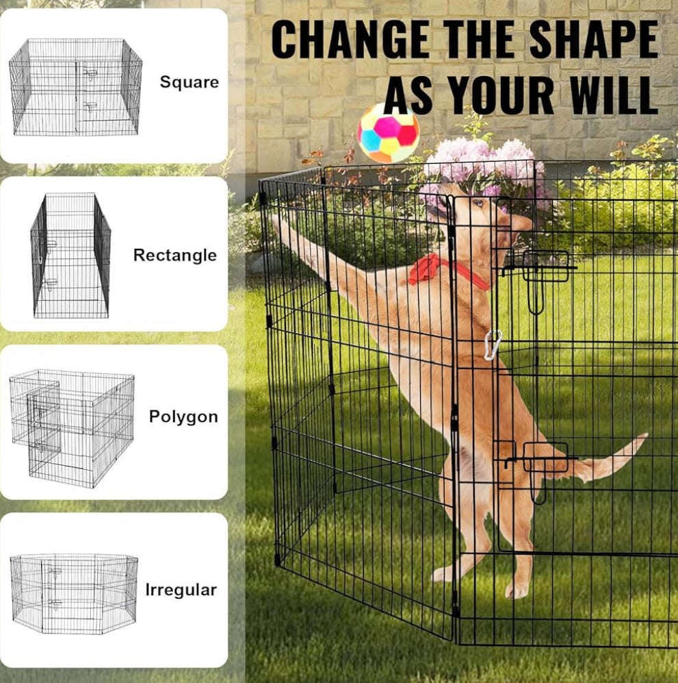 New Other VEVOR 8Pc 30"Hx24"W Foldable Dog Playpen With Fabric Top Cover, Black