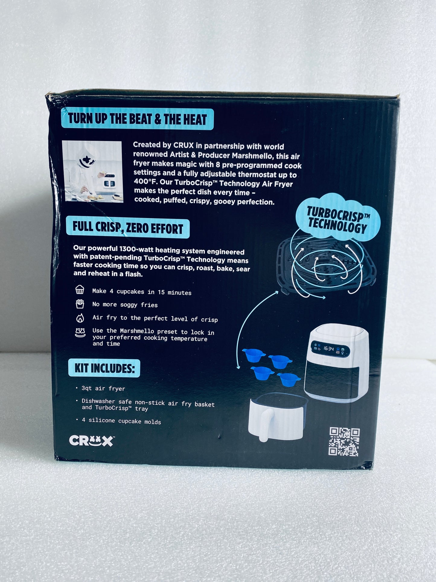 New CRUXxMarshmello 3QT Digital Touch Screen Air Fryer W/ TurboCrisp Technology
