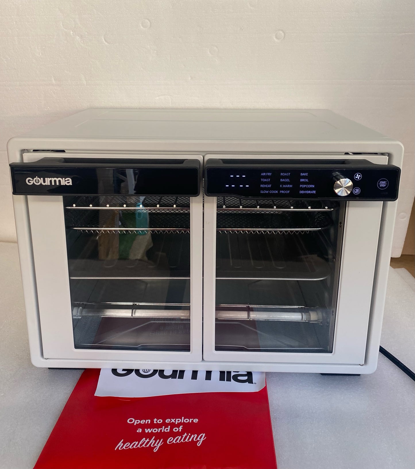 Like New Gourmia 27Qt French Door Air Fryer Oven With  FryForce 360°, White