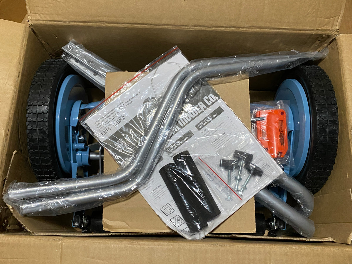 New Open Box American Lawn Mower 14-Inch 5-Blade Reel Mower With Sharpener, Blue