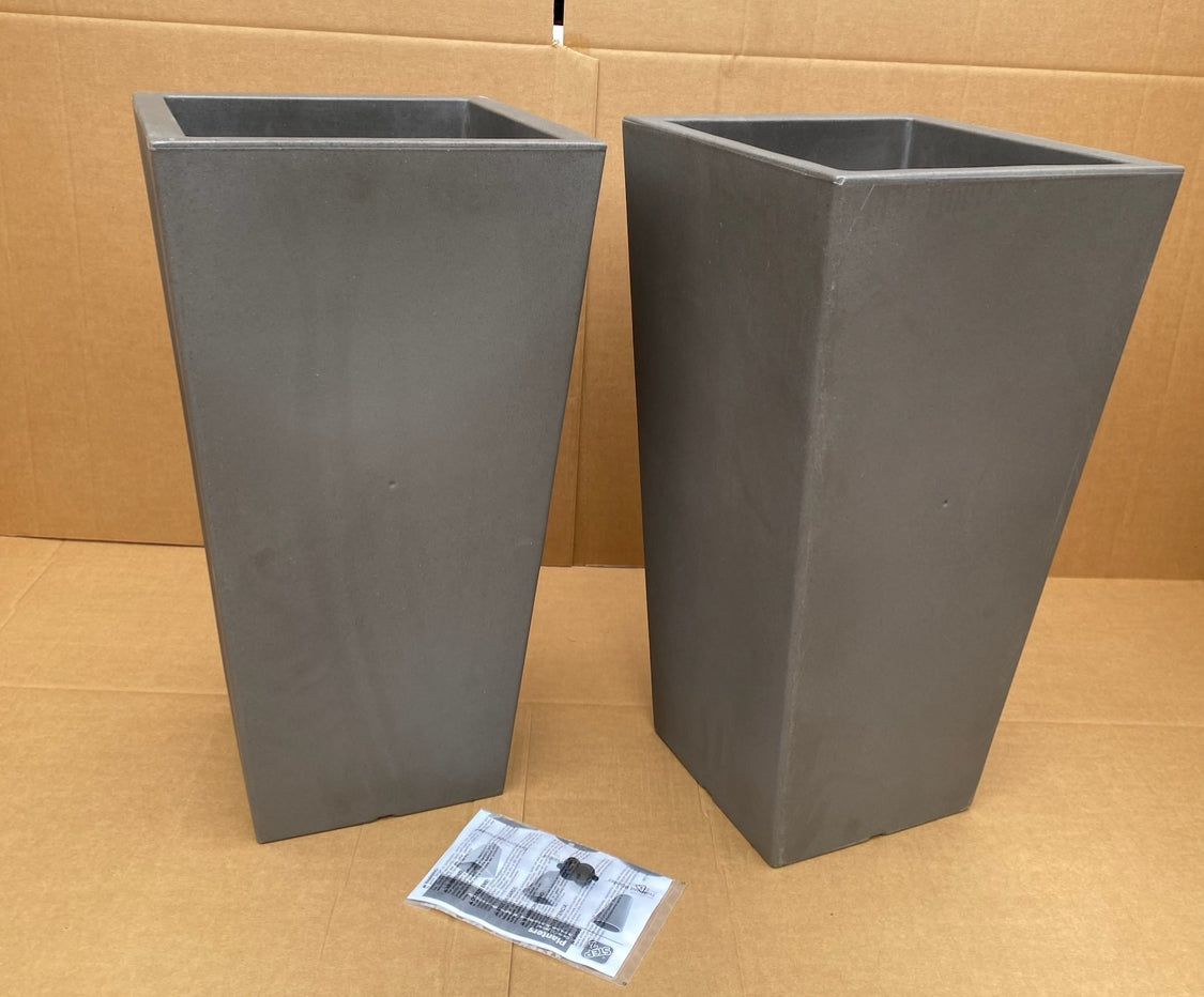 Set Of 2 - New Other Step2 Tremont 28" Tall Square Tapered Planters, Dark Cedar
