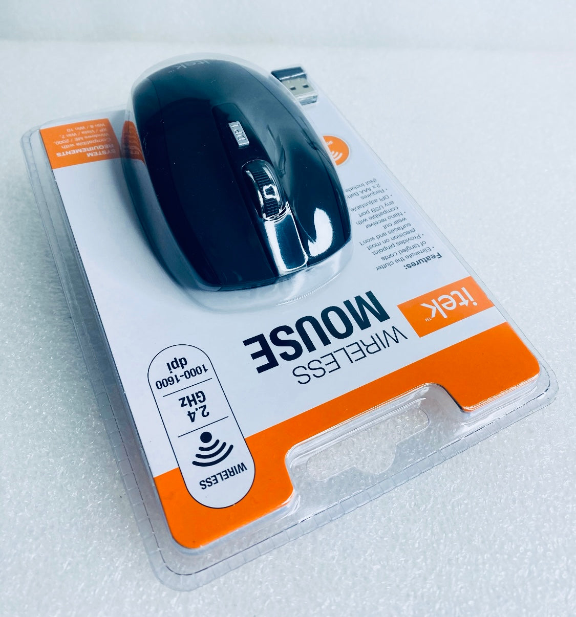 Lot Of 2 - New Itek Black Wireless 2.4GHz Mouse, 1000-1600 dpi, WM-6/1910