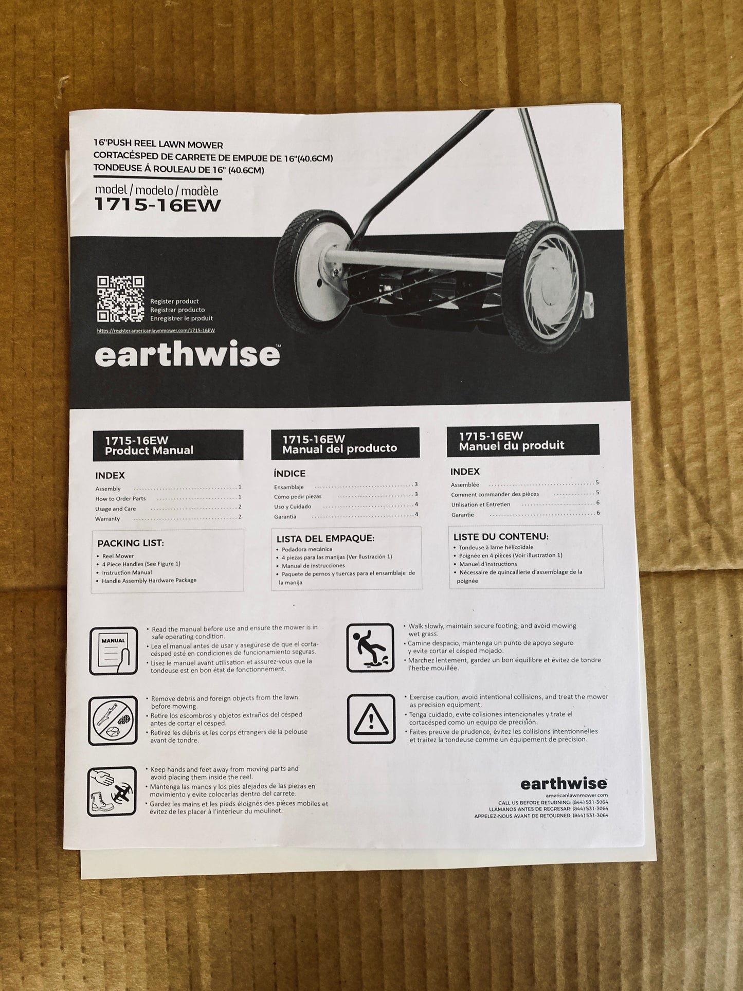 Earthwise 16-Inch 7-Blade Push Reel Lawn Mower, Grey