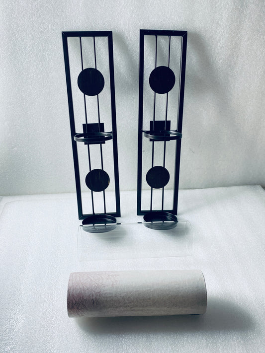 Set Of 2 – New Danya B Contemporary Iron & Glass Wall Sconces For Pillar Candles