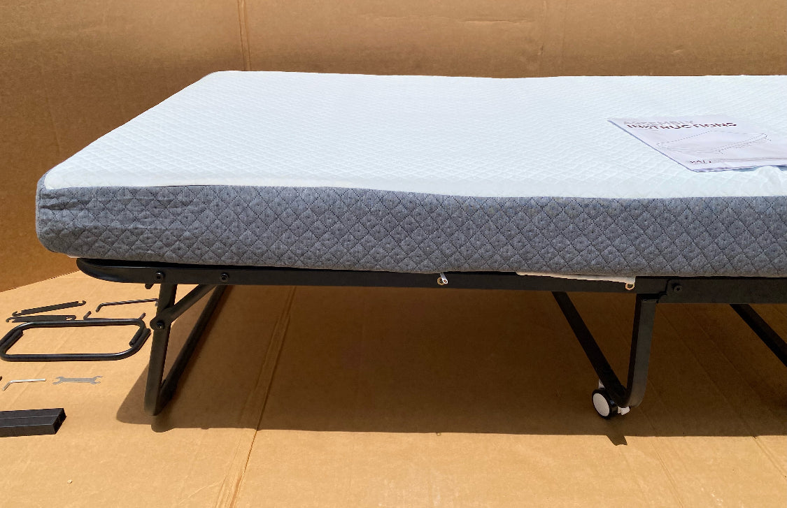 Like New Decofy Folding Twin Size Metal Frame Bed With Memory Foam Mattress
