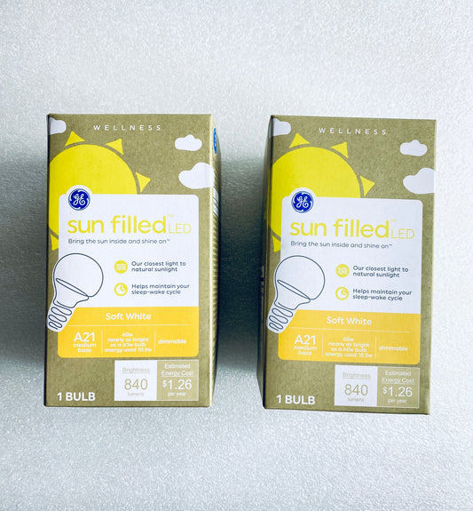 Lot Of 2 - New GE Wellness Sun Filled LED 840 Lumens A21 Medium Base Light Bulbs