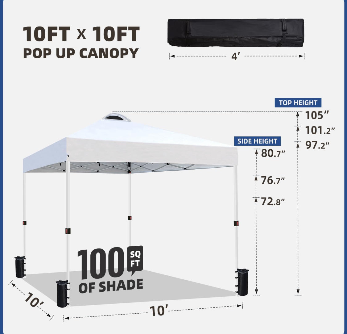 SAILARY 10’x10’ Pop Up Instant Canopy Tent With Carry Bag, Ground Stakes & Ropes