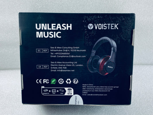 New Voistek Powerful Bass Pure Sound Bluetooth Wireless Headphones, Black
