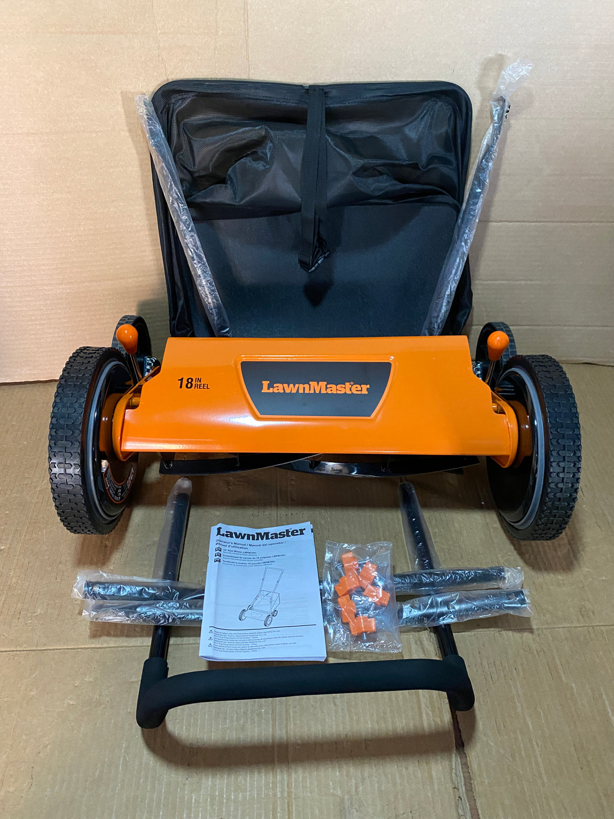 Like New LawnMaster 18" 5-Blade Manual Push Reel Lawn Mower, Orange/Black