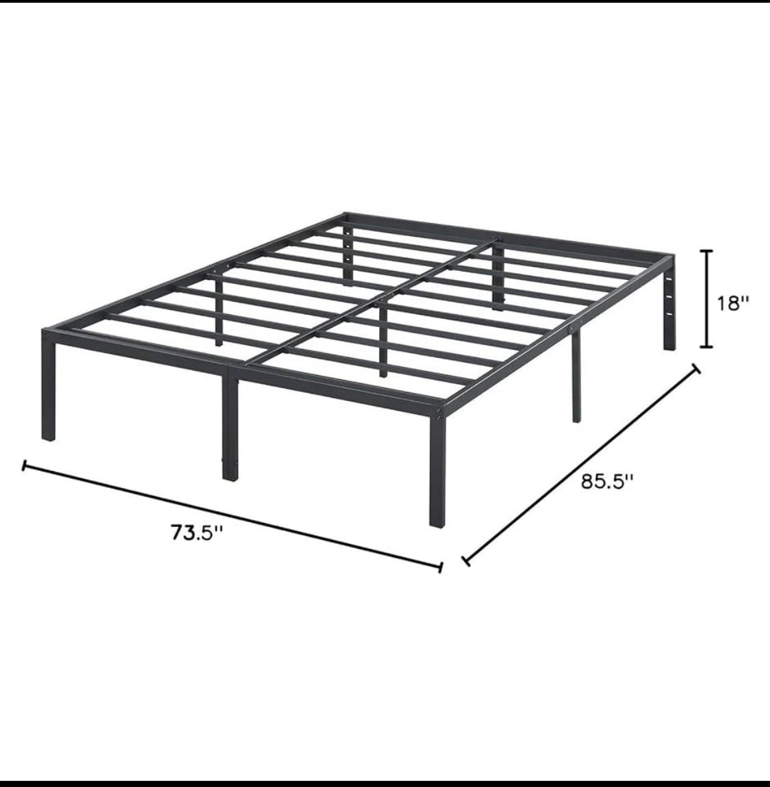 Olee Sleep 18” Black Heavy Duty Steel Slat Anti-Slip Platform Bed Frame,Cal King