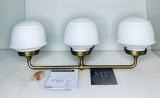New Open Box Minka Lavery Cornwell 23" 3-Light Aged Brass Vanity Light W/Shades