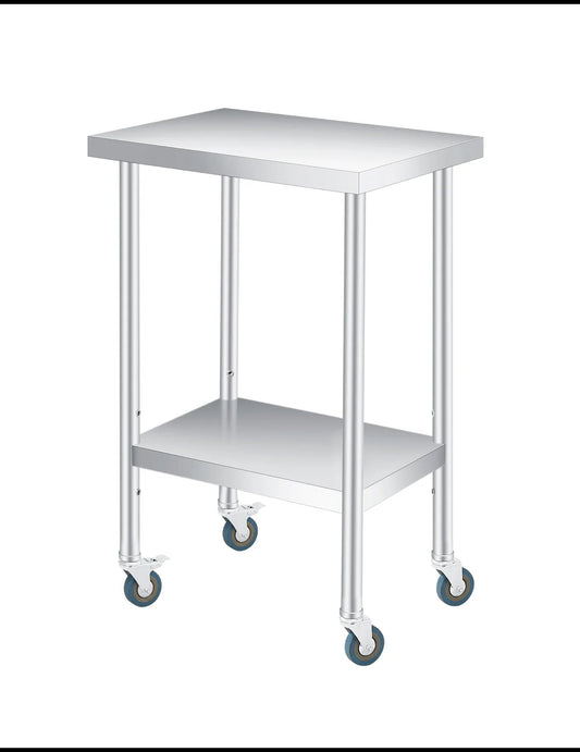 New Other Garvee Stainless Steel Table With 2-Tier Storage, 24"L x 14"W x 35"H