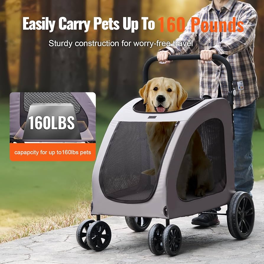 Like New VEVOR 4 Wheel Pet Stroller/Carrier With Brakes, 160lb Weight Capacity