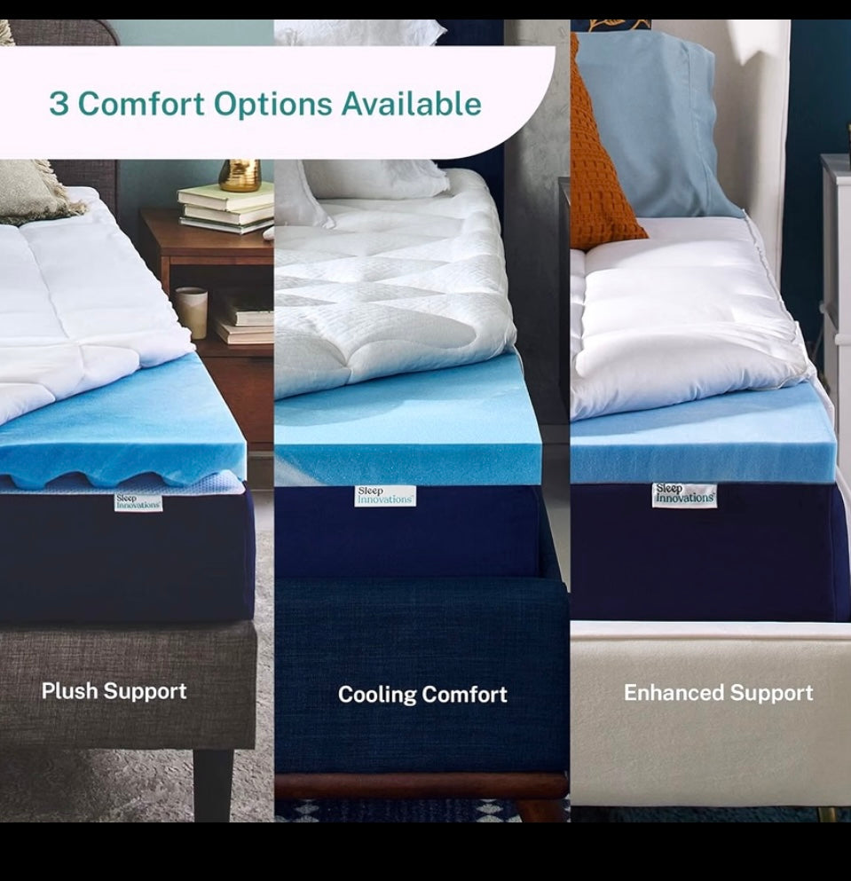 New Sleep Innovations 4” King Size Memory Foam Mattress Topper, Light Blue