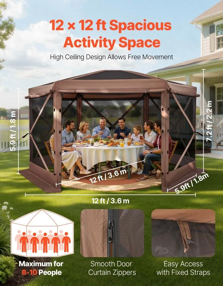 New Other VEVOR 12’x12’ 6-Sided Pop Up Canopy Gazebo Tent For 8-10 Persons