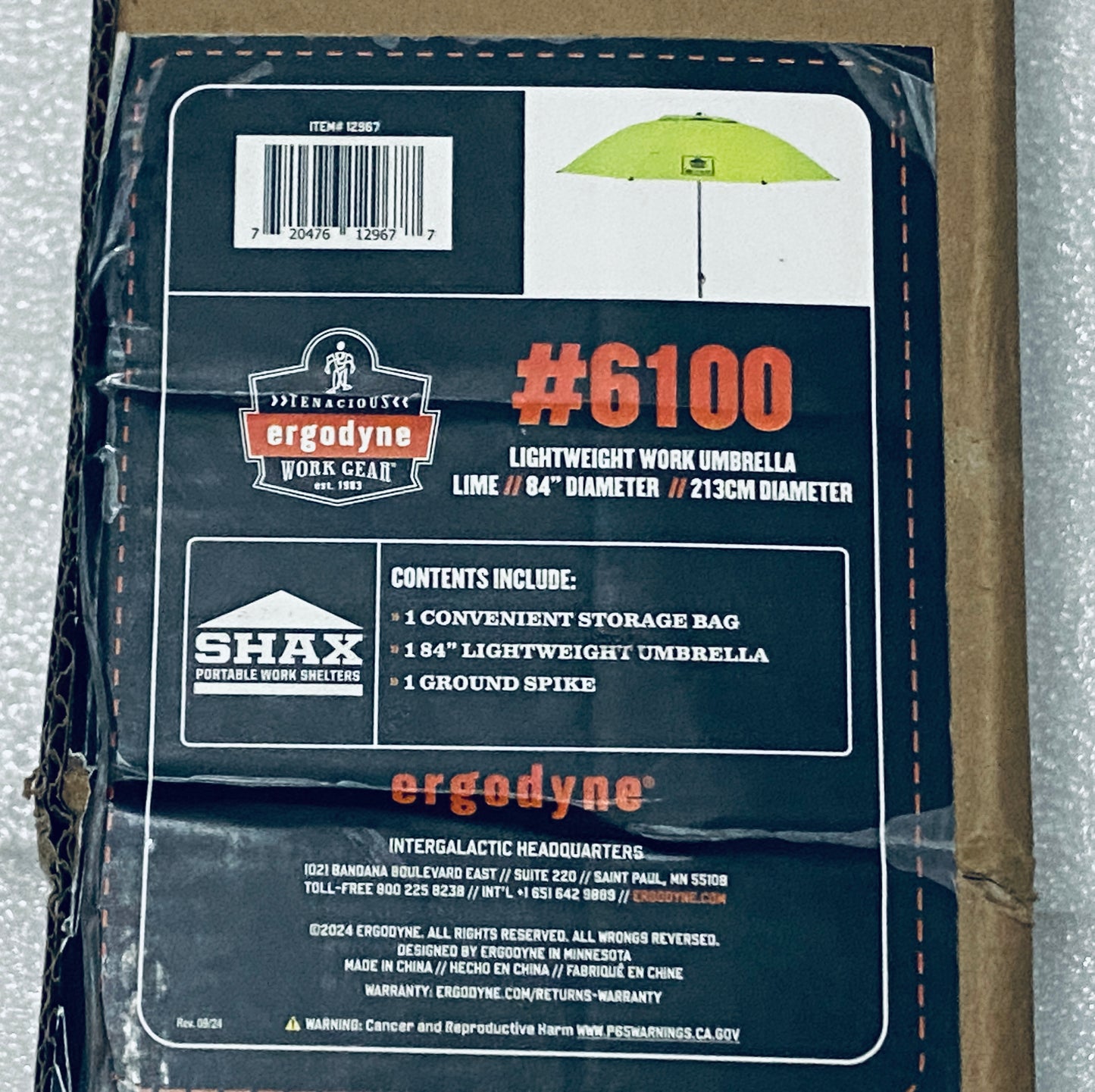 New Other - Ergodyne SHAX 6100 Industrial 7.7’ H Polyester Hi-Vis Lime Umbrella