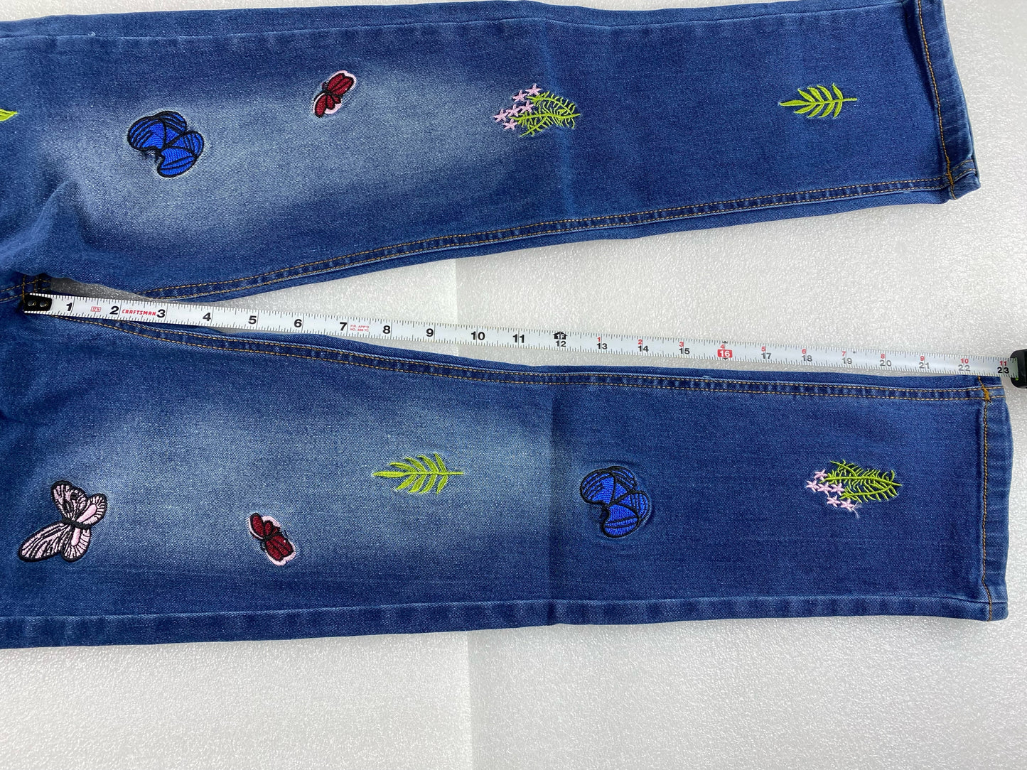 New Kidscool Space Size 10 Ribbed Elastic Waist Embroidered Denim Pants, Blue