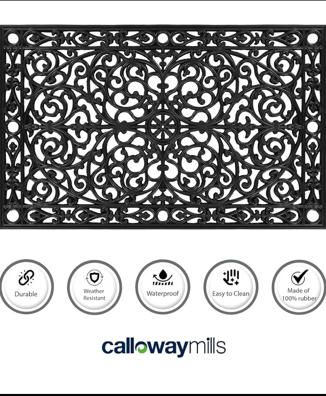 New Other Calloway Mills 3' x 6' Gatsby Rubber Doormat, Black