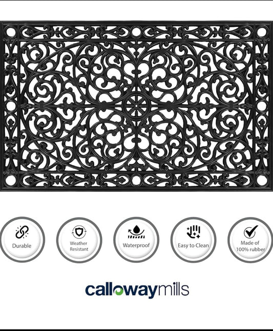 New Other Calloway Mills 3' x 6' Gatsby Rubber Doormat, Black