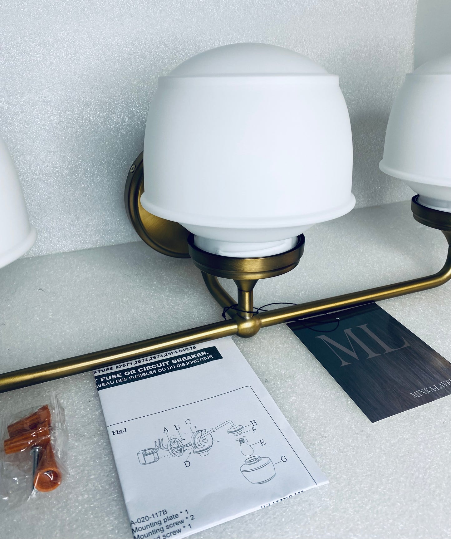 New Open Box Minka Lavery Cornwell 23" 3-Light Aged Brass Vanity Light W/Shades