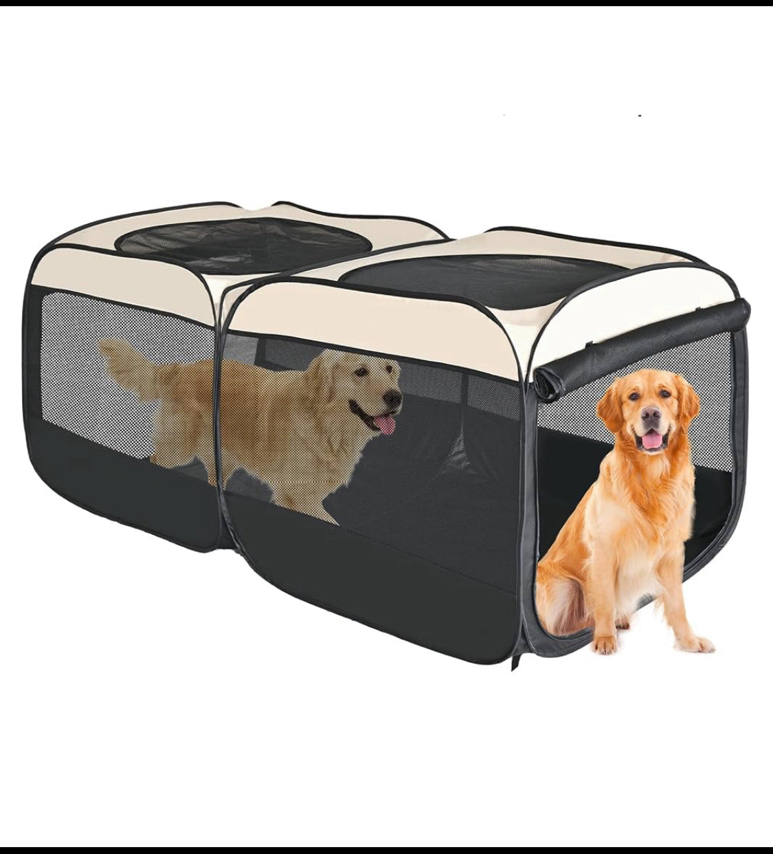 Like New Eighteentek 73.5” Dog/Cat Pop Up Playpen, Beige/Black