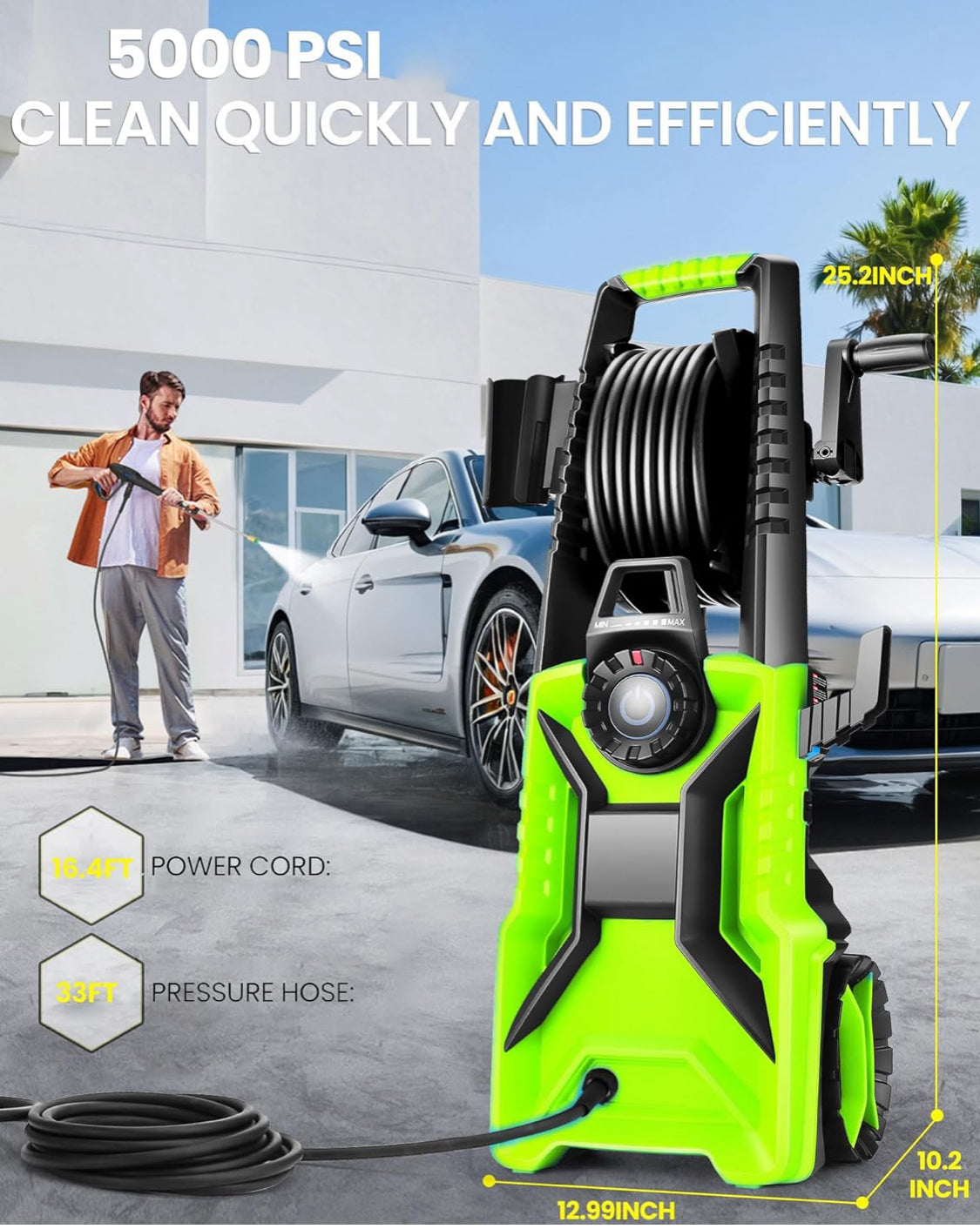 Imdot 5000PSI 3.9GPM Electric Pressure Washer W/ Foam Cannon & 4 Nozzles, Green