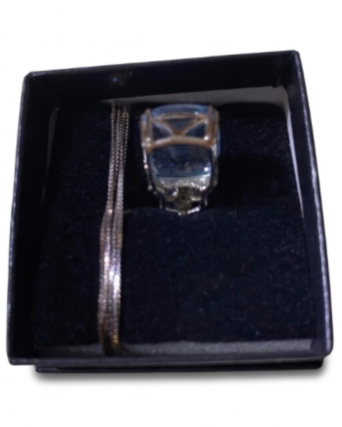 New Designer s925 Sterling Silver 5.5 Ct Cushion Swiss Blue Topaz Pendant Diamond 18” Necklace 4.5g