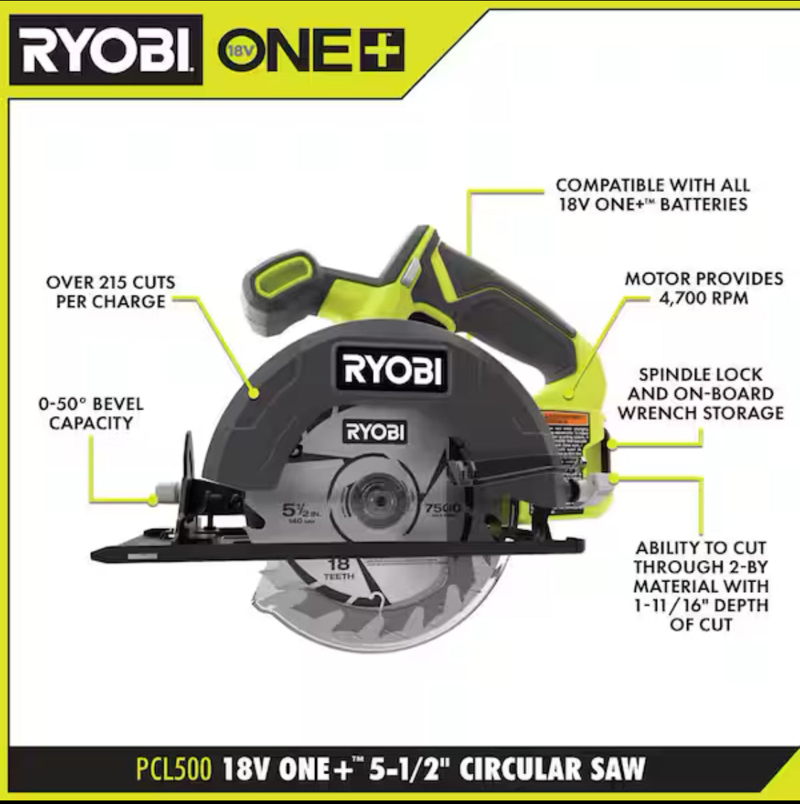 new Other - Ryobi ONE+ 18V Cordless 5 1/2" Circular Saw, Tool Only