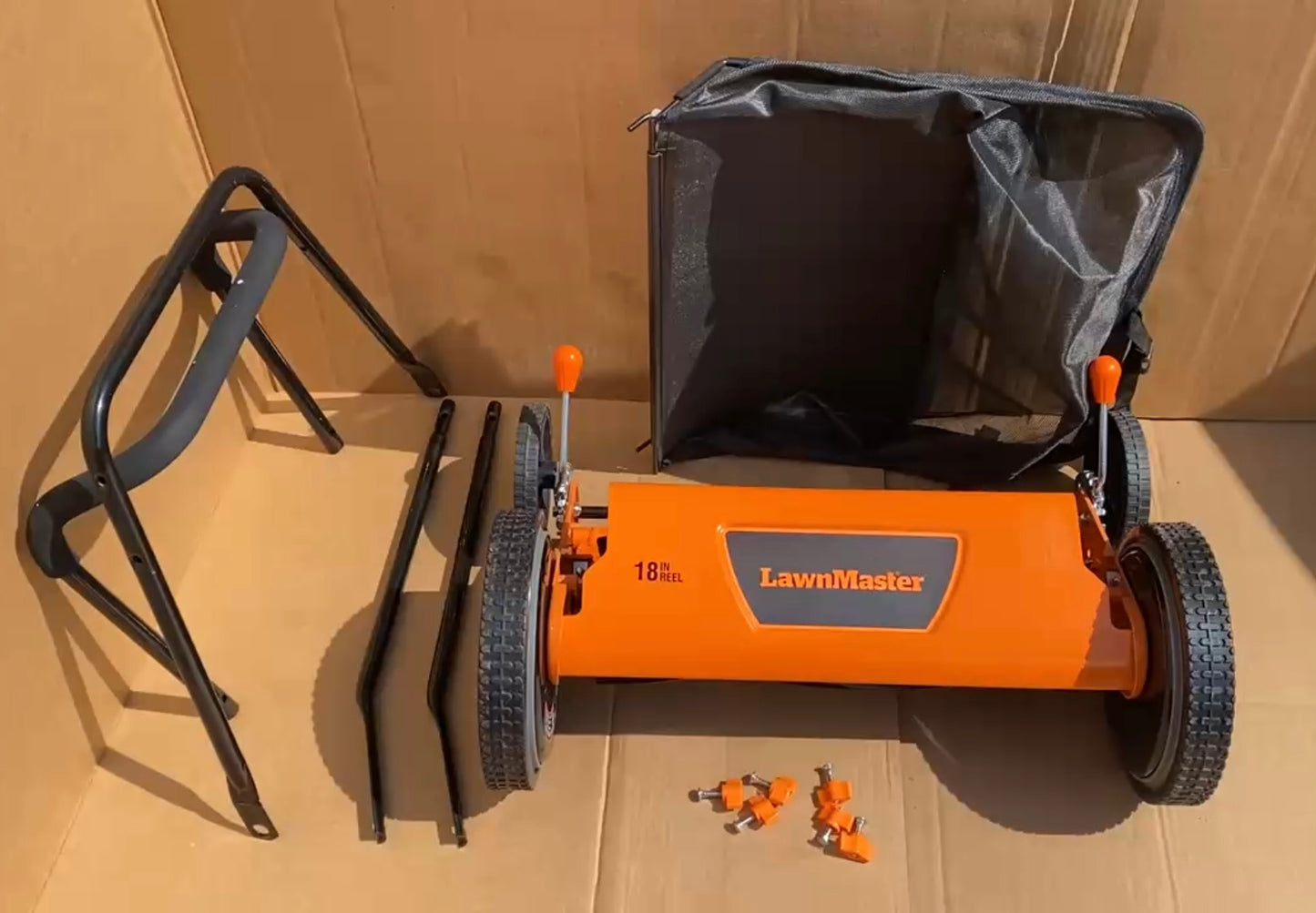 LawnMaster 18-Inch  5-Blade Push Reel Lawn Mower, Orange/Black