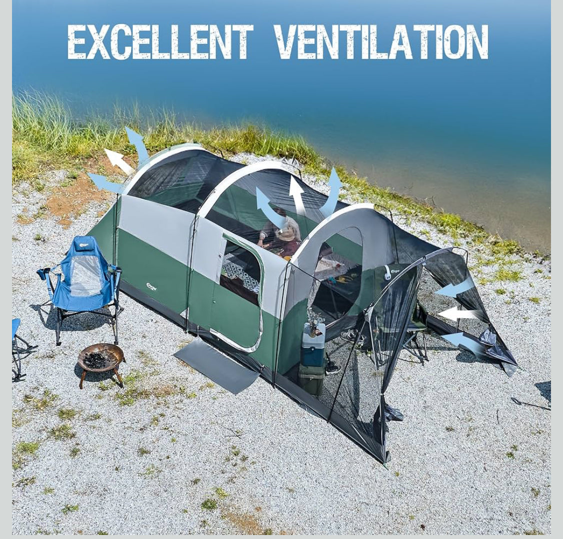 Like New PORTAL 8 Person Family Camping Tent With Screen Room, Green