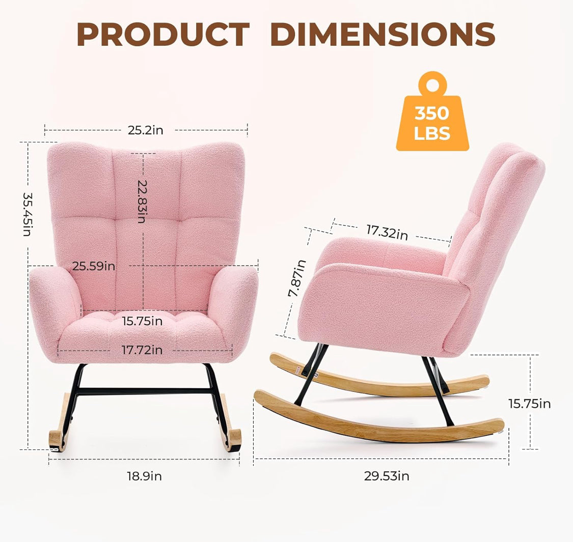New Other DUMOS Nursery Upholstered Teddy Glider Rocking Armchair, Pink