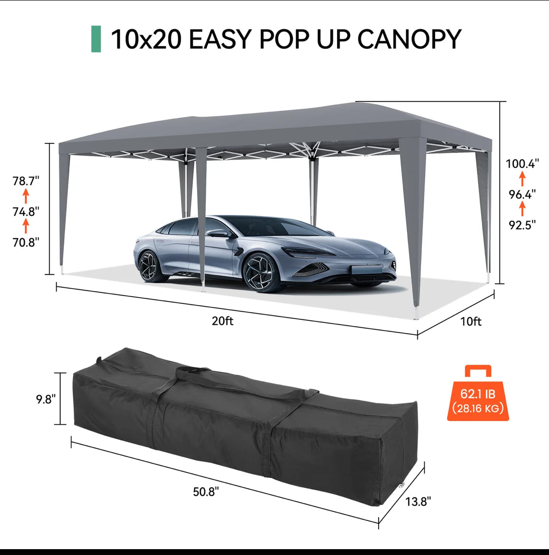 New Other Garvee 10'x20' Outdoor Waterproof Height Adjustable Pop-Up Canopy Tent
