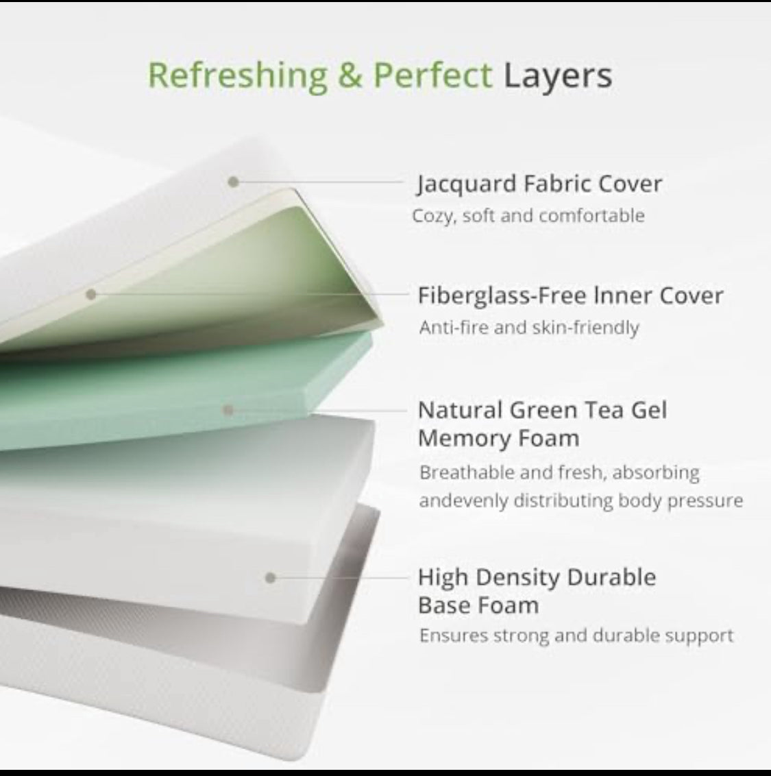 New EGOHOME 6” Twin Memory Foam Mattress With Cooling Green Tea Gel, White
