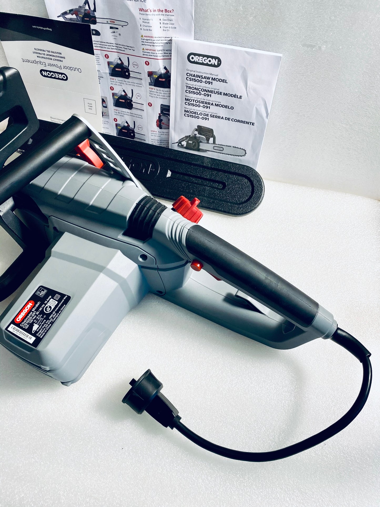 New Open Box Oregon CS1500 Self-Sharpening Electric Chain Saw With 18” Bar