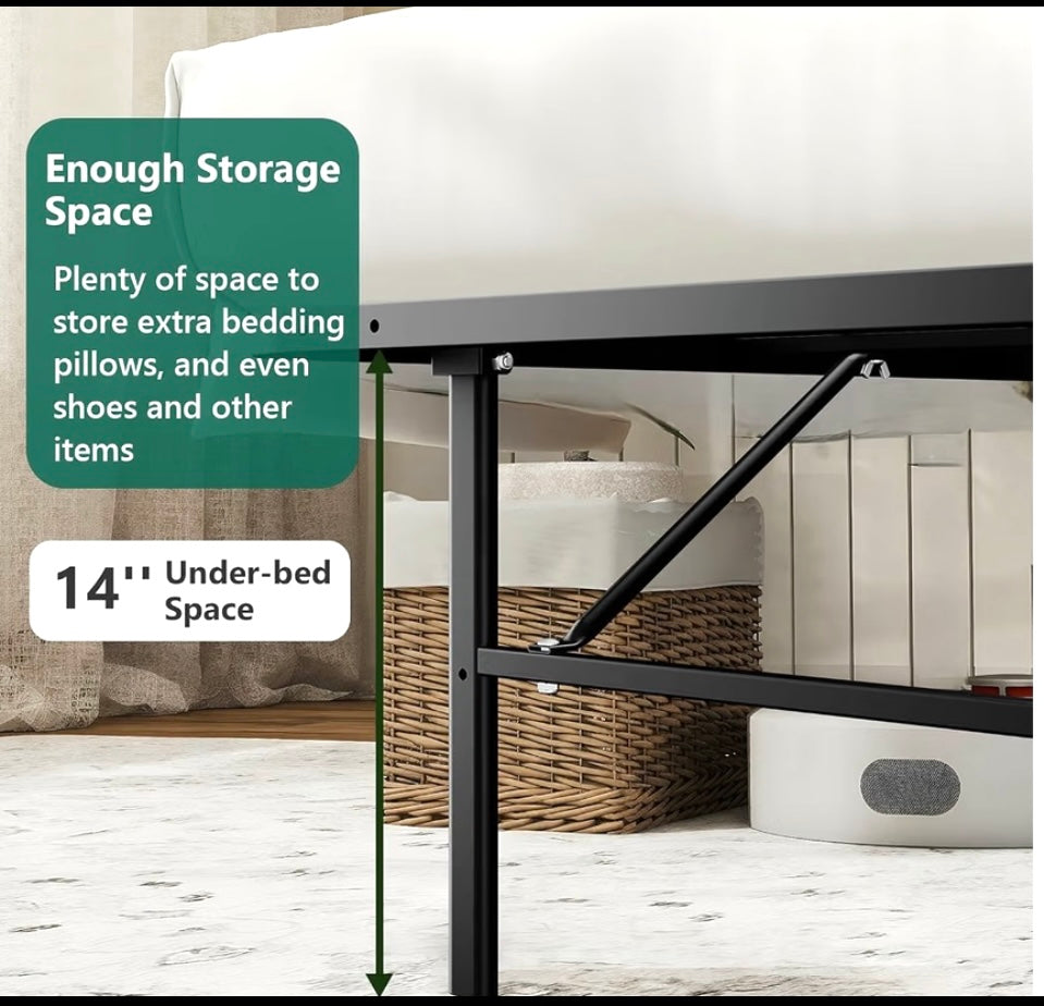 New King Size Folding Platform Bed Frame, 14” Underbed Storage, Black