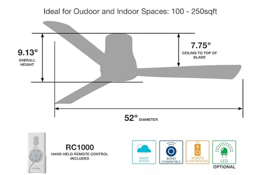 New Open Box Minka Aire Simple Flush 52" Outdoor Hugger Ceiling Fan W/ Remote