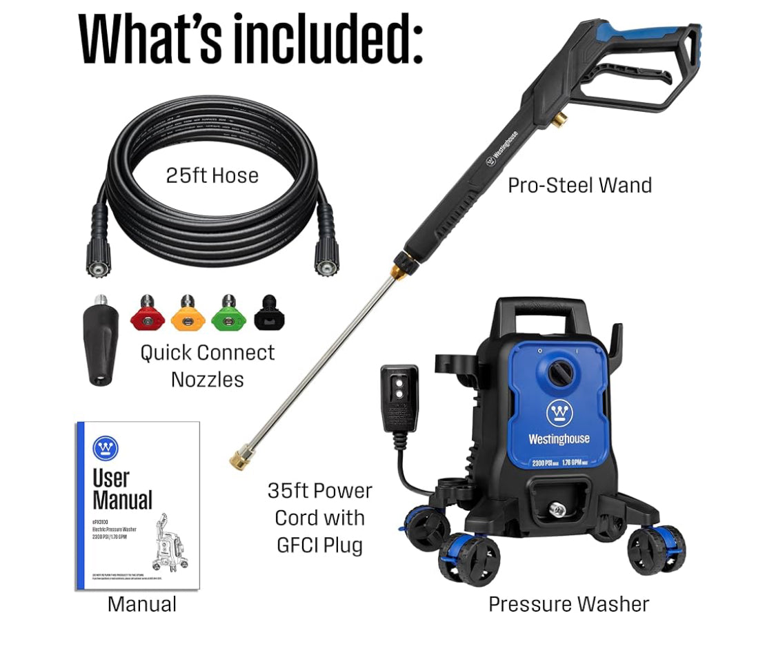 Westinghouse Electric Pressure Washer With 2300 PSI/1.76 GPM Max & 5-Nozzle Set