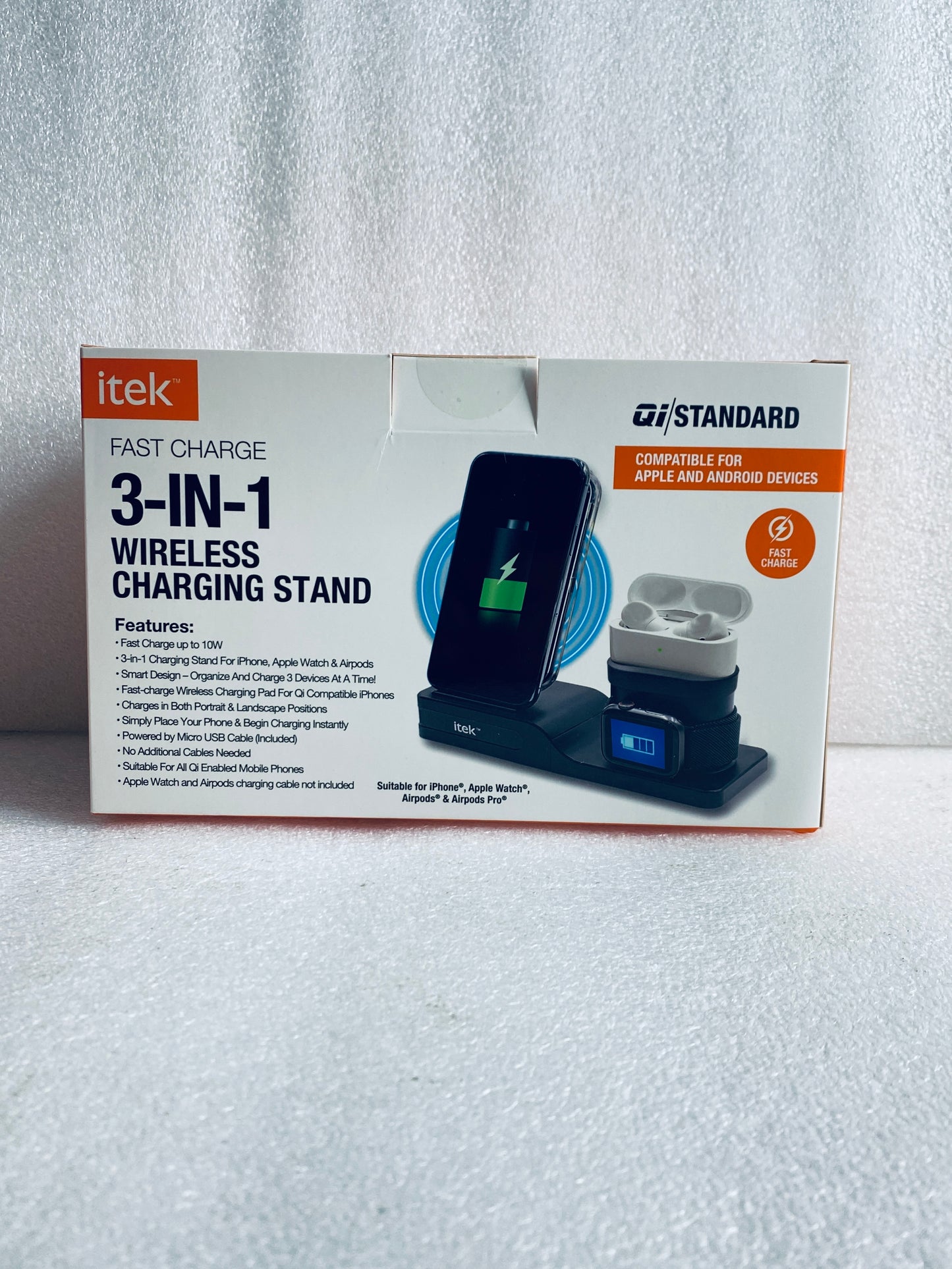 Lot Of 2 - New Itek 3-in-1 Qi Wireless Charging Stand, USB-C Cable, Black